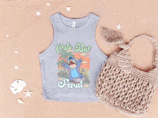 Cute But Feral Stitch Racer Tank Top, Funny Lilo & Stitch Racerback, Tropical Vibes Shirt, Summer Top, Gift for Sarcasm Lover