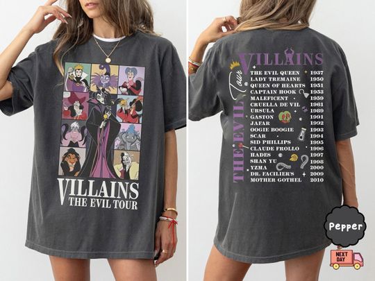 Vintage Two-sided Disney Villains Evil Tour Shirt, Disney Evil Friends 2025 Matching, Bad Witch Disney Shirt, Evil Queen Tee