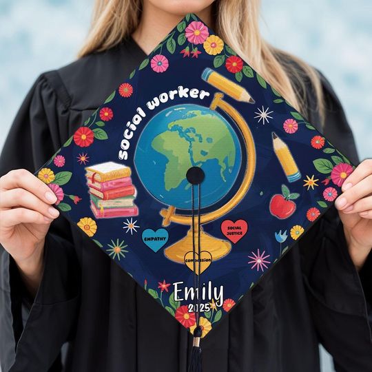 Social Worker Graduation Cap Topper, Advocate Support Empower Grad Cap Decoration 2025