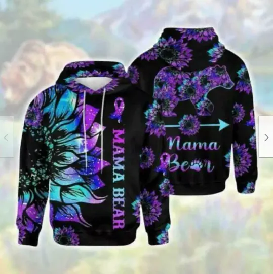Purple Sunflower Mama Bear 3D HOODIE US Size Mothers Day Gift Best Price