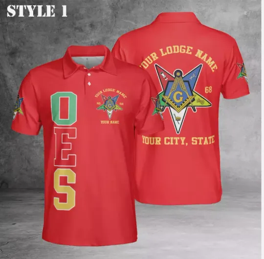 Custom Name Order of the Eastern Star Masonic Lodge OES 3D Polo Shirt
