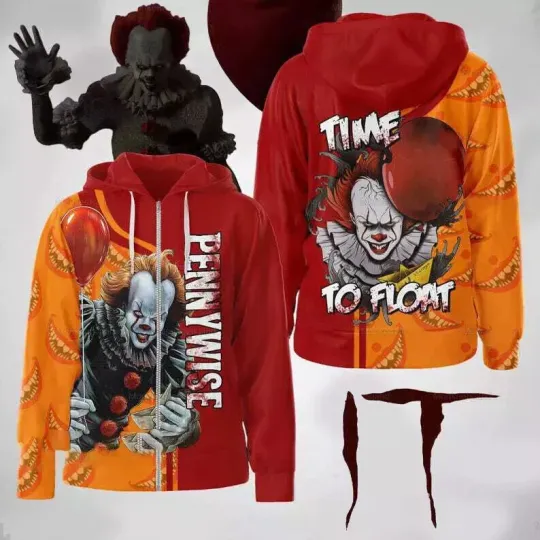 Halloween Horror Pennywise Clown Red Balloon Time To 3D HOODIE Mother Day Gift