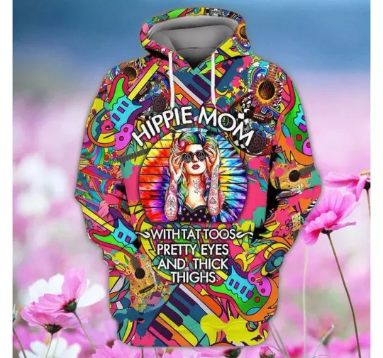 HIPPIE MOM HOODIE 3D PRINTED, GIFTS FOR MOTHER'S DAY