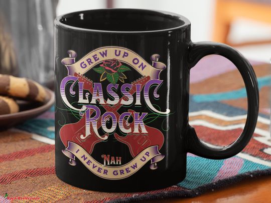 Grew Up On Classic Rock Black Mug (Classic Rock Fan Mug/Rock & Roll Mug/Sarcastic Mug/Rock Music Lover Mug/Best Friend Mug/Rock Fan Gift)