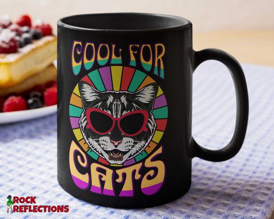 Discover Cool For Cats Black Mug (Cat Mug/Cool Cat Mug/Cat Lovers Mug/Rock & Roll Mug/Rock Music Lover/Rock Fan Gift/Rock N Roll/Cool Cat)