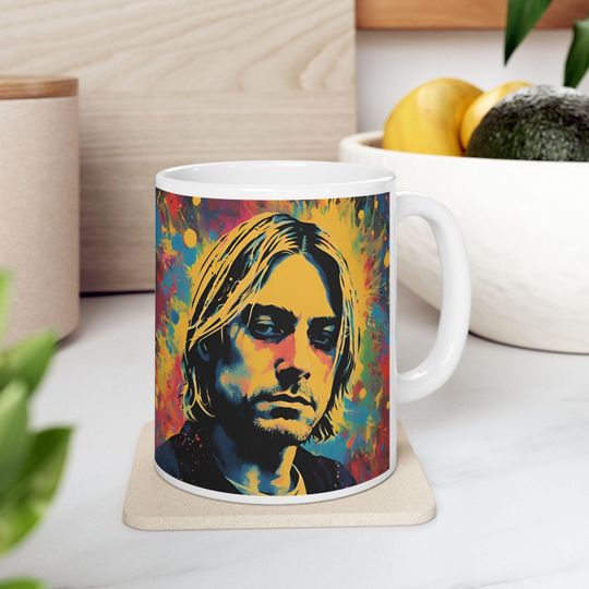 Kurt Cobain Coffee Cup, Rock Music Lover Gift, Grunge Band Fan Mug, Nirvana Lead Singer Tea Mug, Alternative Rock Musician Gift, Unique
