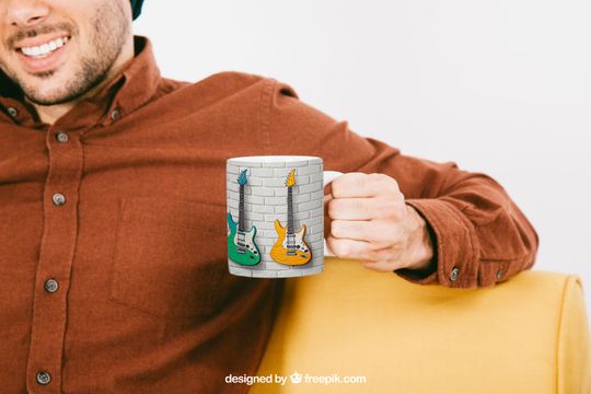 Discover Rock & Roll Ceramic mug, Wall of Guitars, Music Lover Gift, Home Office Decor