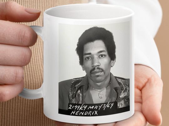 Jimi Hendrix Police Mugshot Mug , 1969 Toronto Arrest Design , Rock Legend Collectible Cup for Fans and Music History Lovers