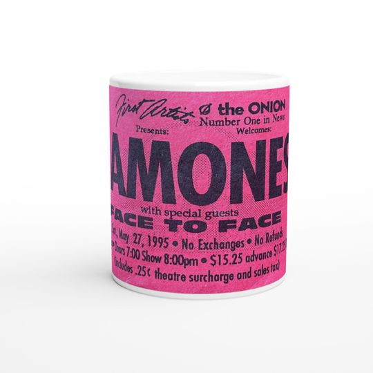 Ramones 1995 Concert Ticket Stub Mug - Ceramic Coffee Cup for Music Lovers & Collectors, Vintage Music Memorabilia
