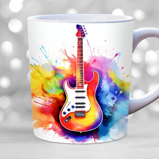 Discover Electric guitar mug wrap, 11oz & 15oz mug wrap template PNG, instant digital download, mug sublimation, guitar teacher mug wrap