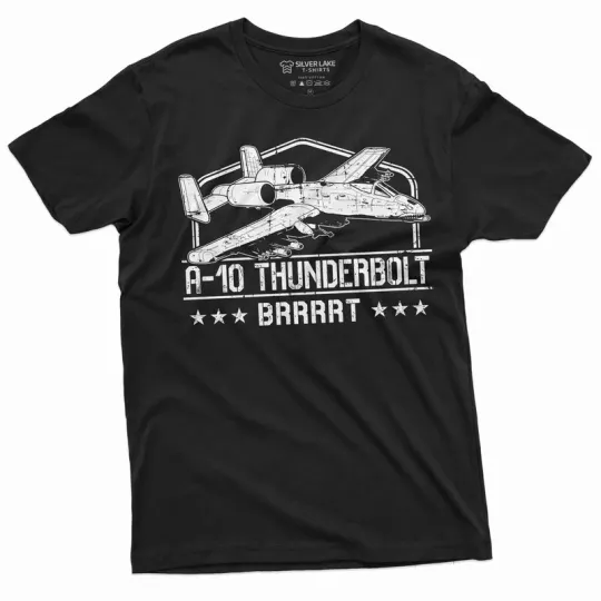 Discover Men's Military Army A-10 Thunderbolt II airplane T-shirt BRRRT US History Tee