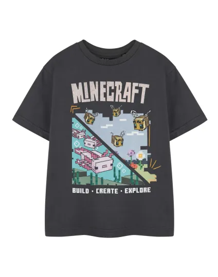 Discover Minecraft Grey Build Create Explore Short Sleeved T-Shirt Girls