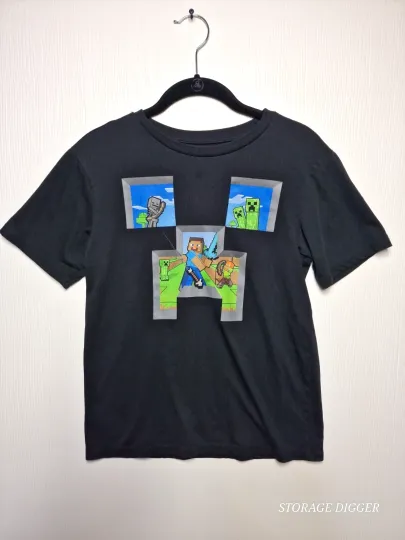 Mojang Studios T-Shirt Boys XL Black Graphic Print Minecraft Creeper Face Battle
