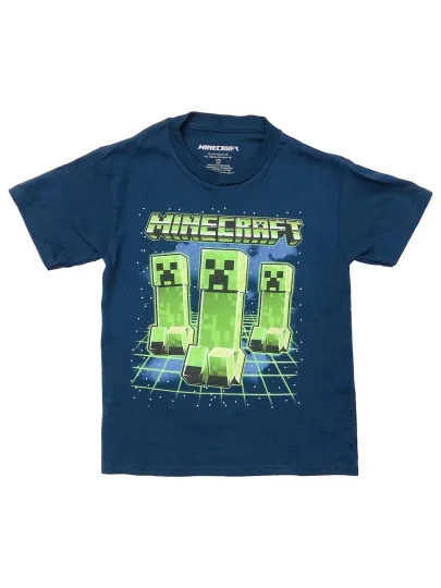 Minecraft Boys Blue Short Sleeve Creeper T-Shirt Tee Shirt XS (4-5)
