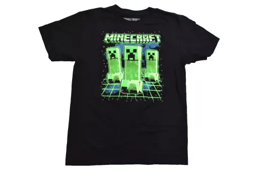 Minecraft Youth Boys Creeper Multiple Creepers Grid Black Shirt New XS, L, XL