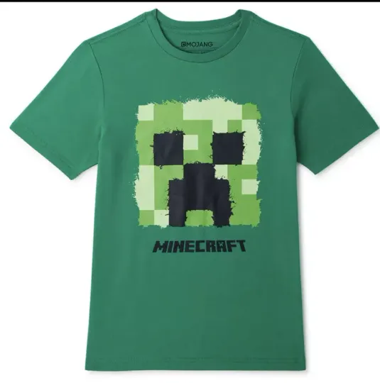 Minecraft Shirt Youth Extra Large Green Short Sleeve Creeper Mojang GraphicPrint
