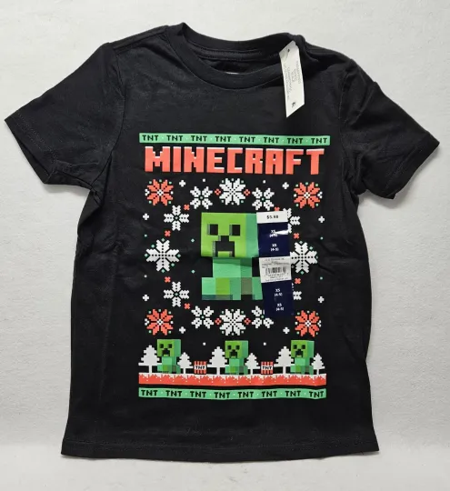 Minecraft Boys' Holiday Creeper Graphic T-Shirt, Size XS (4-5)/New