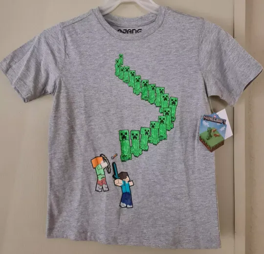 Mojang Minecraft Boys Mine Creeper Walk T-Shirt Gray Size M (8) BRAND NEW!
