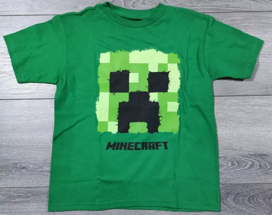 Minecraft Shirt Boys Medium 8 Creeper Face Short Sleeve T-Shirt Tee Game Gift