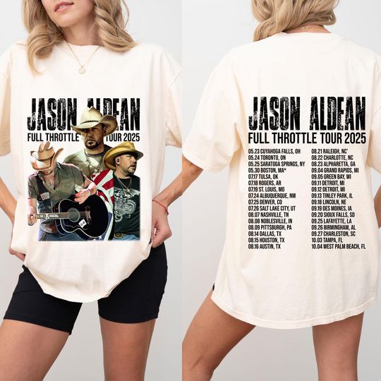 Comfort Colors Jason Aldean Full Throttle Tour 2025 T-Shirt, Country Music Concert Tee, Tour Dates Back,Vintage Style Unisex Tee,Fan Gift