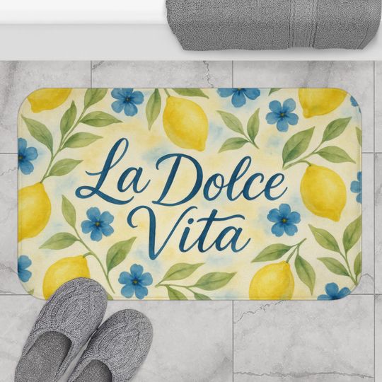 Amalfi Coast Bath Mat, Lemon Bathroom Decor, Mediterranean Tile Rug, Coastal Bath Mat, Summer Refresh, Housewarming Gift