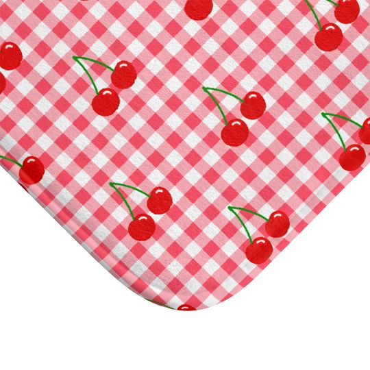 Cherries & Gingham Microfiber Bath Mat