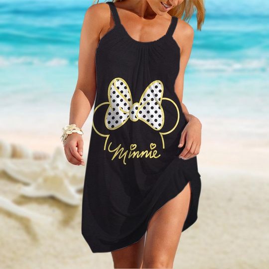 Minnie Head Sling Summer Dress, Minnie Mouse Women Dress, Disneyland Dress Women, Disney 2025 Trip Dress For Mom, Summer Gifts