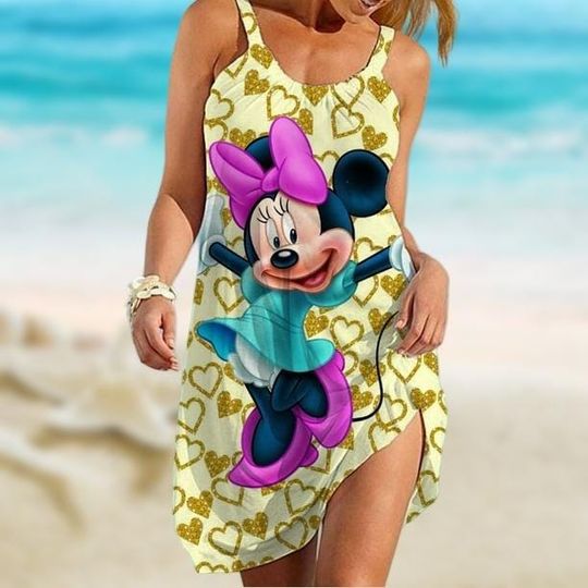 Minnie Mouse Sling Summer Dress, Disney Mouse Women Dress, Minnie Love Dress, Disney Vacation Trip Dress, Gift For Her/Mom