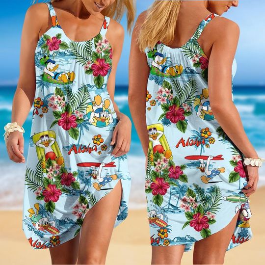 Donald Duck Summer Dress, Disney Donald Women Dress, Cartoon Movie Beach Dress, Disney Trip Dress, Magic Kingdom Gift For Her