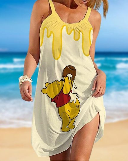 Pooh Bear Beach Dress, Disney Beach Dress, Winnie The Pooh Dress, Disney Trip Dress, Honey Pooh Beach Dress, Cartoon Movie Gift
