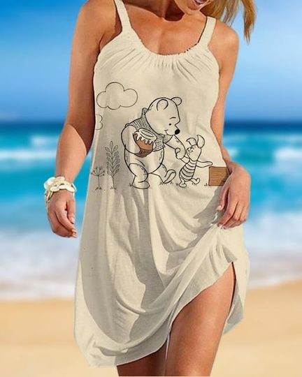 Retro Winnie The Pooh Women Dress, Pooh and Friends Beach Dress, Disney Movie Summer Dress, Pooh Lover Gift, Gift For Her