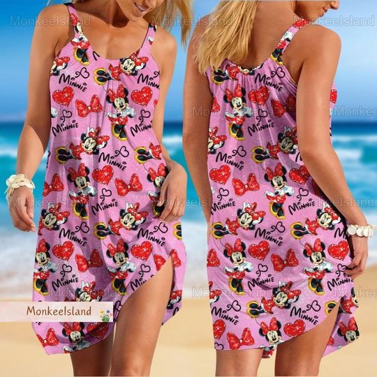 Disney Minnie Mouse Summer Dress, Cute Minnie Women Sundress, Disneyland Minnie Holiday Beach Dress, Minnie Mouse Gift