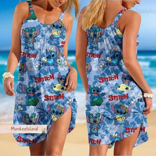 Funny Stitch Summer Dress, Lilo And Stitch Women Dress, Disney Stitch Beach Dress, Disney Trip Dress, Dress For Her, Summer Gift