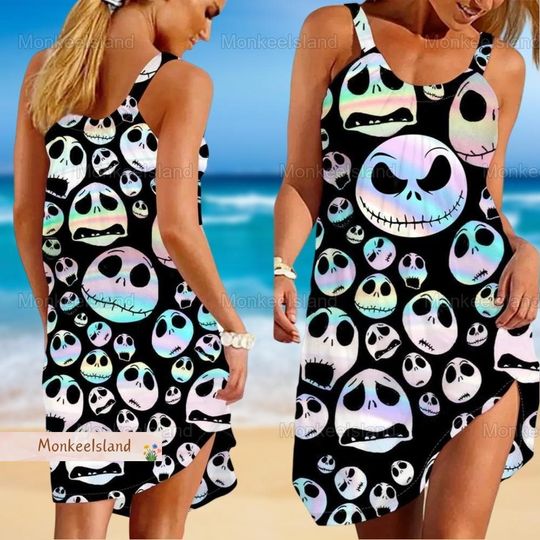 Jack Skellington Dress, Nightmare Before Christmas Short Dress, Horror Movie Dress For Her, Halloween Spooky Season Shirt