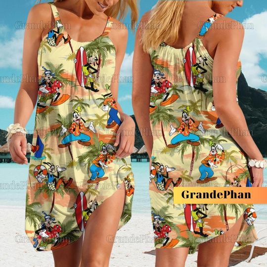 Goofy Sling Summer Dress, Goofy Women Dress, Long Sleeve Dress, Disney Goofy Dress Women, Disney Beach Dress, Gift For Wife