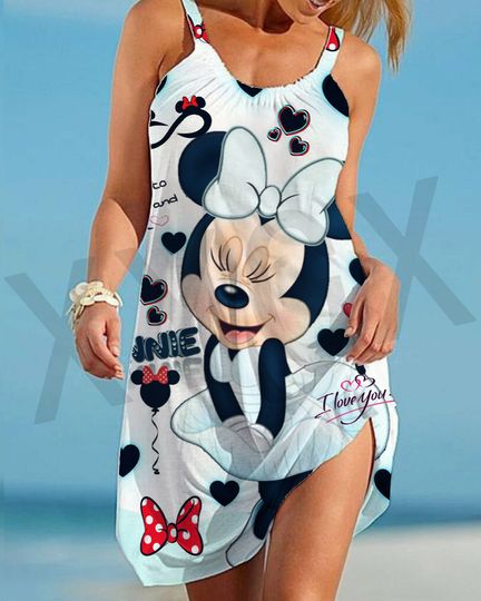 Disney Minnie Mickey Mouse Summer Sleeveless Beach Dress