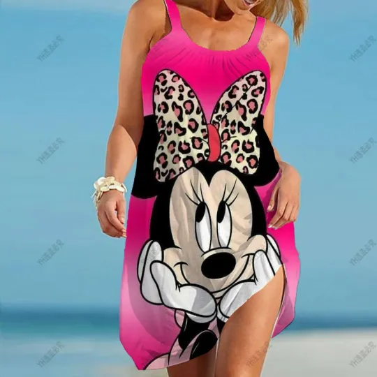 Disney Minnie Mickey Women Sleeveless Boho Beach Dress