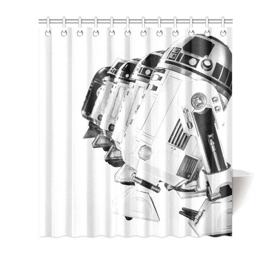 R2-D2 & Friends White and Black Shower Curtain - Star Wars Inspired Bathroom Decor -
