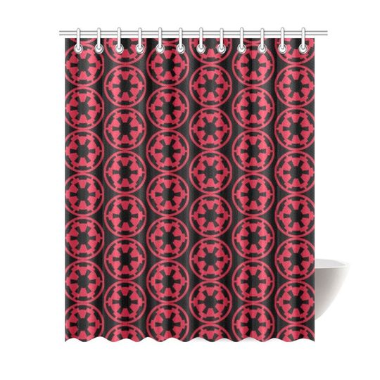 Red Imperial Cog on Black Fabric Shower Curtain - Star Wars Inspired Bathroom Decor - Darth Vader Theme