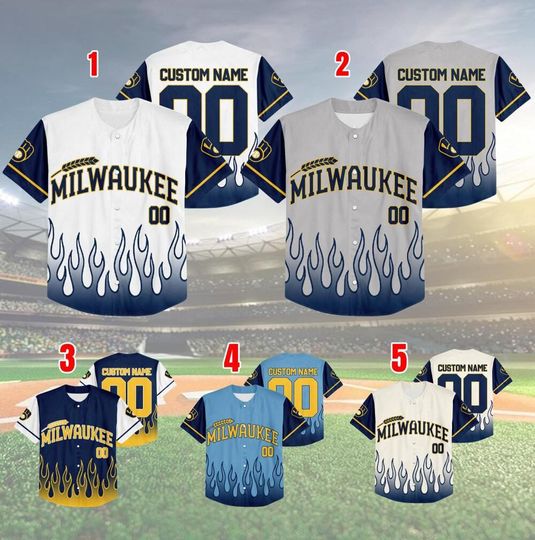 Customized Milwaukee Baseball Team Flame Raglan Jersey, Brewers Team Game Day Jersey, Baseball US, Brewers Baseball Fans Jersey