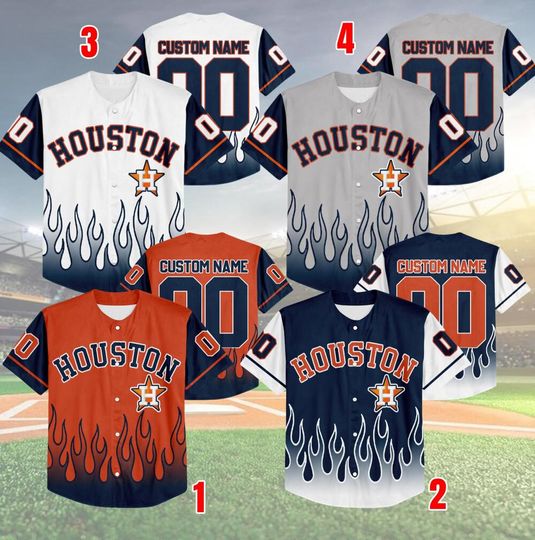 Customized Houston Baseball Team Flame Raglan Jersey, Astros Team Game Day Jersey, Baseball US, Astros Baseball Fans Jersey