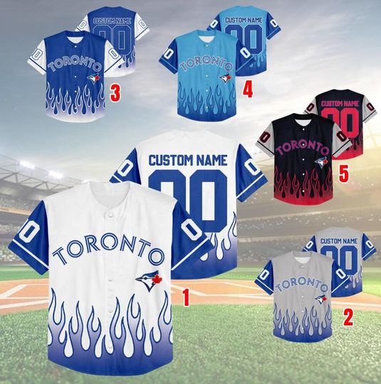 Customized Toronto Baseball Team Flame Raglan Jersey, Blue Jays Team Game Day Jersey, Baseball US, Blue Jays Baseball Fans Jersey