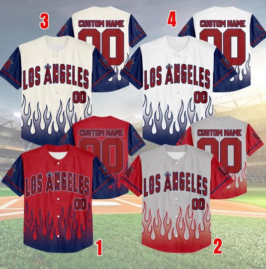 Customized Los Angeles Baseball Team Flame Raglan Jersey, Angels Team Game Day Jersey, Baseball US, Angels Baseball Fans Jersey