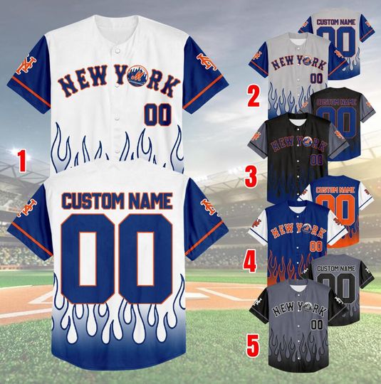 Customized New York Baseball Team Flame Raglan Jersey, Mets Team Game Day Jersey, Baseball US, Mets Baseball Fans Jersey