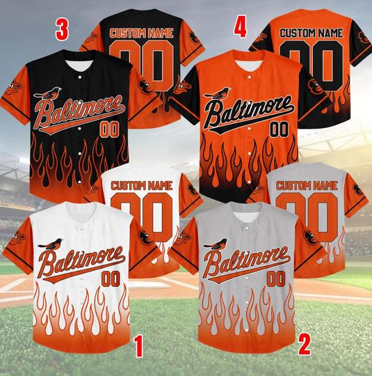 Customized Baltimore Baseball Team Flame Raglan Jersey, Orioles Team Game Day Jersey, Baseball US, Orioles Baseball Fans Jersey
