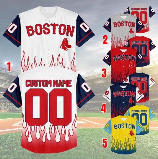 Customized Boston Baseball Team Flame Raglan Jersey, Red Sox Team Game Day Jersey, Baseball US, Red Sox Baseball Fans Jersey