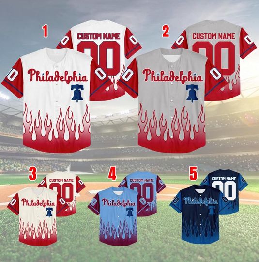 Customized Philadelphia Baseball Team Flame Raglan Jersey, Phillies Team Game Day Jersey, Baseball US, Phillies Baseball Fan Jersey
