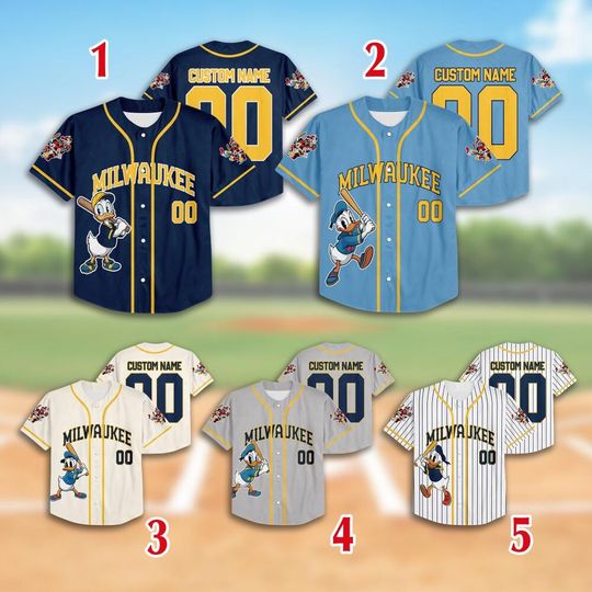 Donald Duck Brewers Baseball Team Jersey, Custom Donald Duck Milwaukee Baseball Team Jersey, Mickey Lovers, Baseball Fans