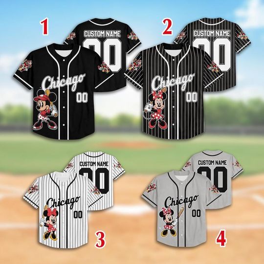 Minnie Mouse White Sox Baseball Team Jersey, Custom Minnie Mouse Chicago Baseball Team Jersey, Mickey Lovers, Baseball Fans