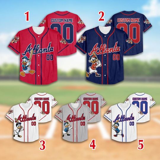 Donald Duck Braves Baseball Team Jersey, Custom Donald Duck Atlanta Baseball Team Jersey, Mickey Lovers, Baseball Fans